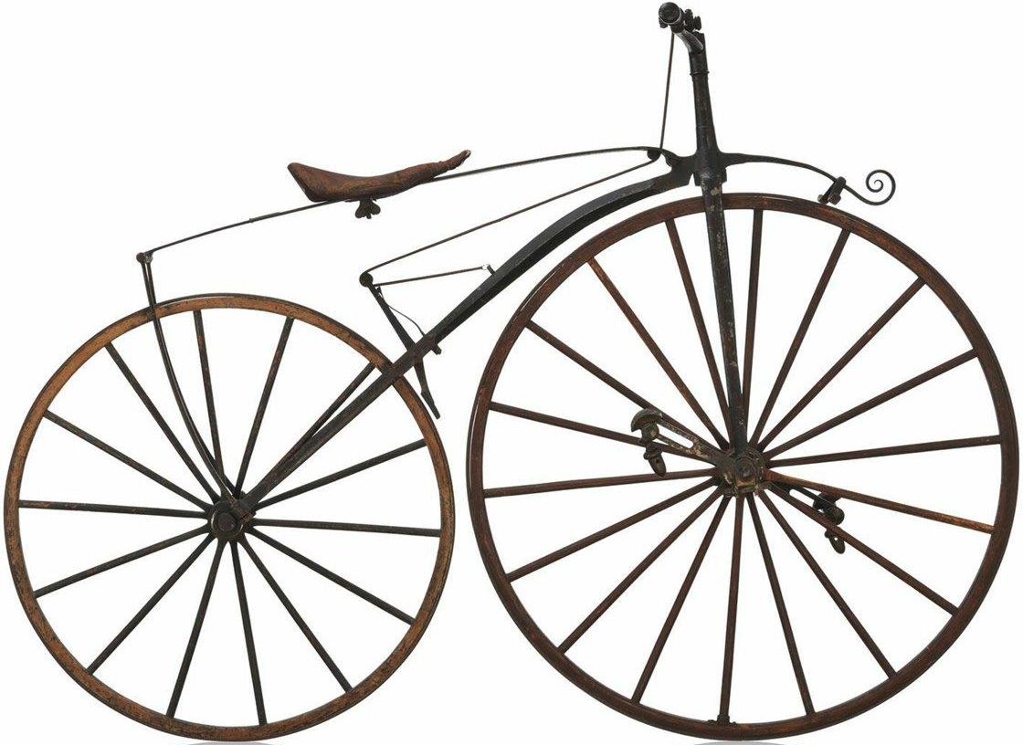 Tretkurbelrad Vélocipède Michaux, 1868: Mit geschmiedetem Rahmen und hölzernen Rädern wog dieses Gefährt 26 Kilogramm. (Bild: Technoseum)